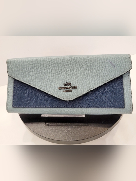 Coach Handbags - Coach Two-Tone Light Blue and Navy Envelope Clutch Wallet